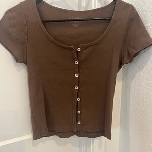 Brandy Melville Brown Button-Up Ribbed Top